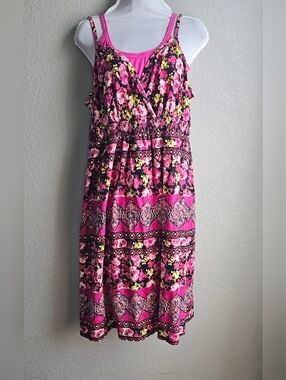 Boho Floral Layered Dress + Pink Cami Set XL 14/16 Summer Festival Casual